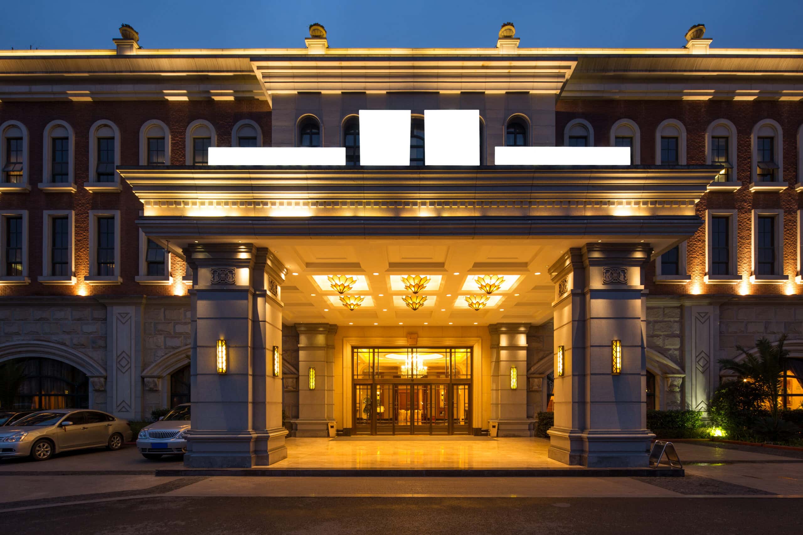 Elegant hotel entrance with valet parking service